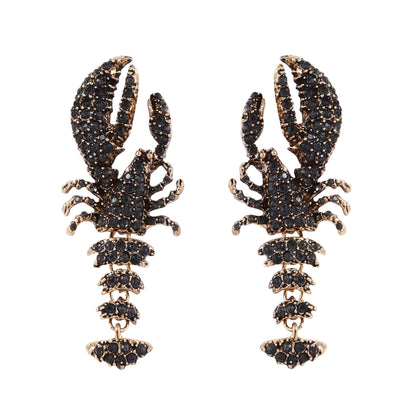 Stunning Statement Black Ocean-Inspired Lobster Earrings for Women – Full Rhinestone Embellishments, Perfect for Resort Wear or Everyday Style