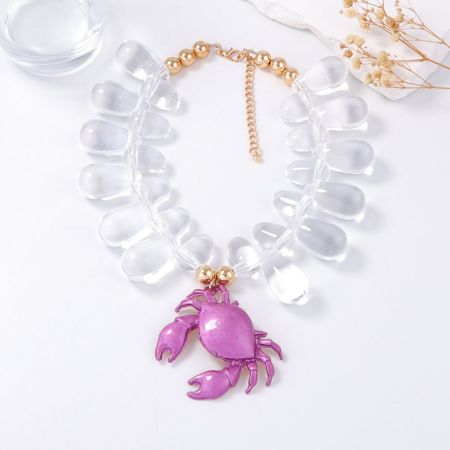 Exaggerated Alloy Sea Star and Crab Pendant Necklace for Women - Beachy Chic Ocean-Inspired Style with Vibrant Print and Spray Finish - Perfect for Vacation or Casual Outings
