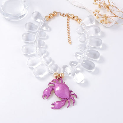 Exaggerated Alloy Sea Star and Crab Pendant Necklace for Women - Beachy Chic Ocean-Inspired Style with Vibrant Print and Spray Finish - Perfect for Vacation or Casual Outings