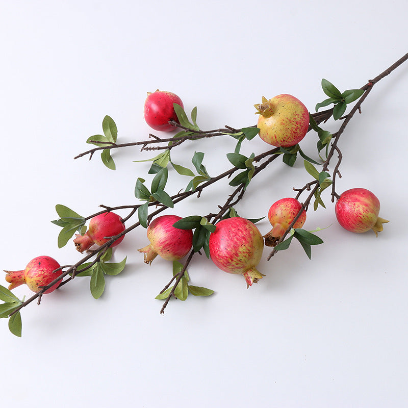 Realistic Pomegranate Fruit Branch Home Decor - Stunning Faux Plants with Lemon & Persimmon Accents for Vibrant Interior Displays