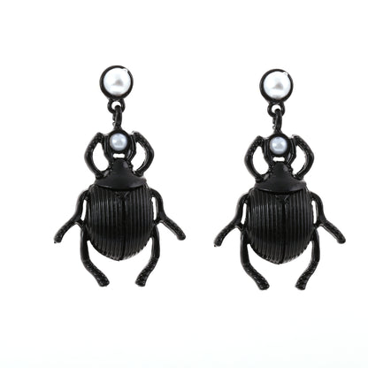 Stunning Geometric Textured Gold Plated Insect Drop Earrings – Unique Street Style with Metallic Finish and Sparkling Gemstone Accents for Women’s Fashion Jewelry