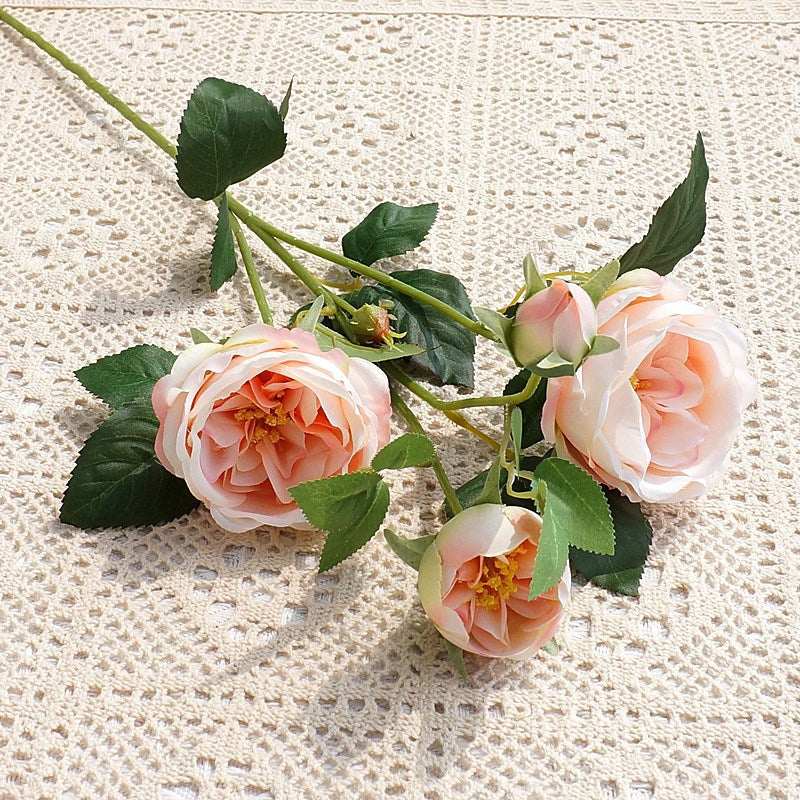 Elegant Artificial Blush Rose – Single Stem 4-Head Faux Flower for Home Décor, Photography, and Wedding Decorations