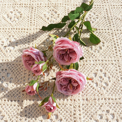 Realistic Austin Rose Stem with 6 Heads - Perfect for Weddings, Home Décor, Photography Props, and Elegant Floral Arrangements