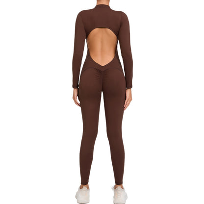 Zip Up Long Sleeve Yoga Jumpsuit for Women Comfortable and Versatile Fitness Bodysuit with Long Pants for Gym and Outdoor Wear