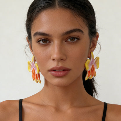 Bohemian Large Hand-Painted Drip Oil Colorful Flower Earrings - Unique, Fresh, and Versatile Vacation Jewelry