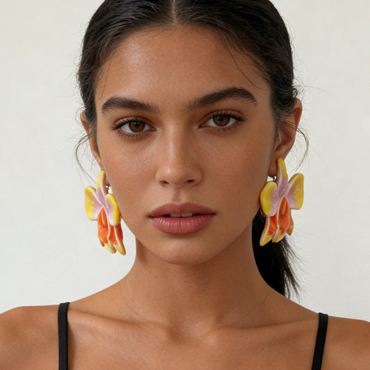 Bohemian Large Hand-Painted Drip Oil Colorful Flower Earrings - Unique, Fresh, and Versatile Vacation Jewelry