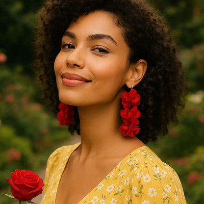 Exaggerated Floral Fabric Drop Earrings for Women - Versatile Spring/Summer Essential for Everyday Style and Commuting