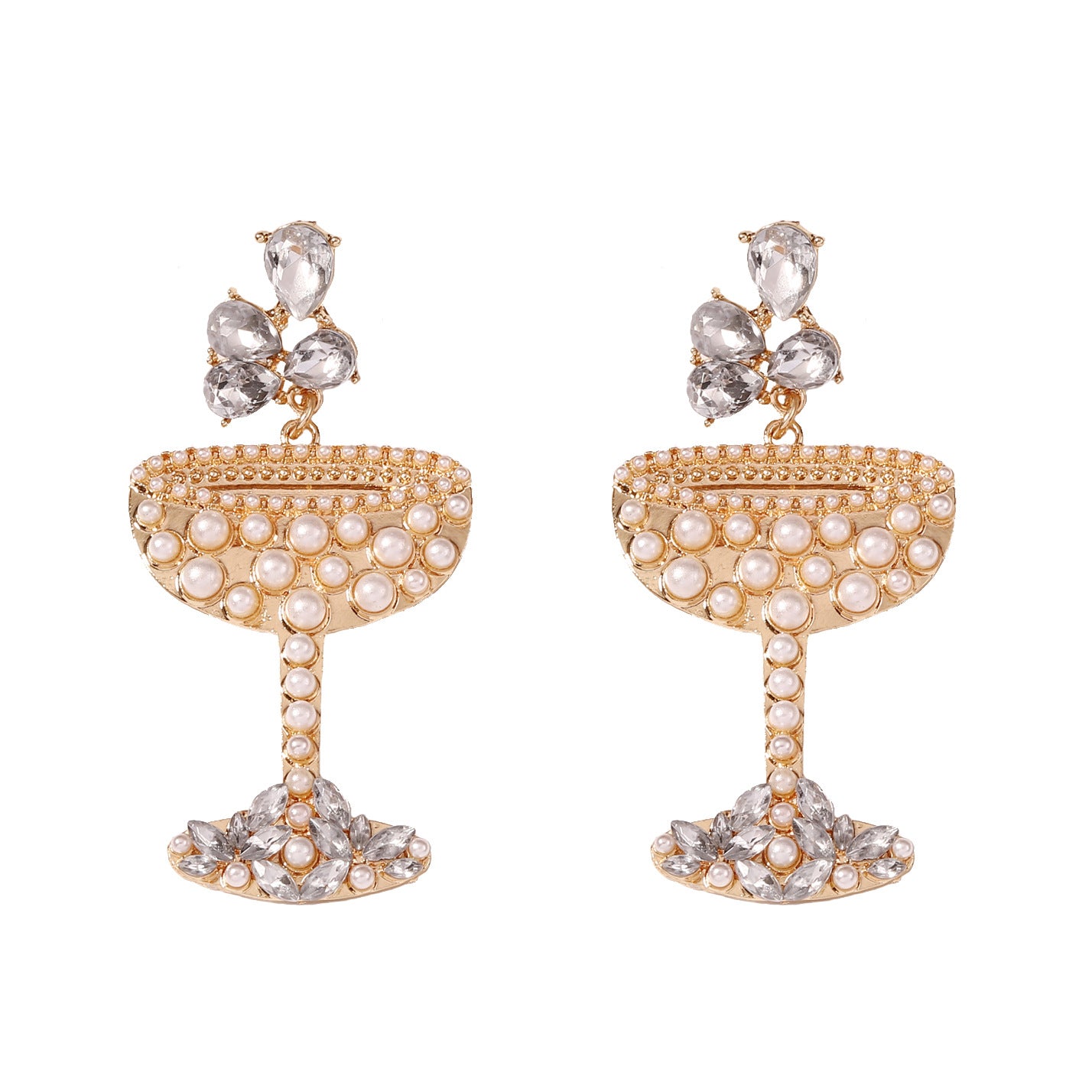 Trendy Statement Alloy Pearl-Like Earrings with Sparkling Rhinestone Accents - Ideal Versatile Fashion Jewelry for Women