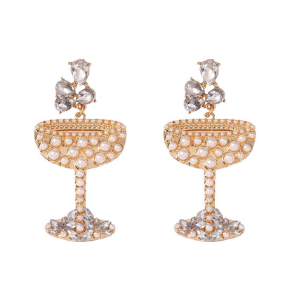 Trendy Statement Alloy Pearl-Like Earrings with Sparkling Rhinestone Accents - Ideal Versatile Fashion Jewelry for Women