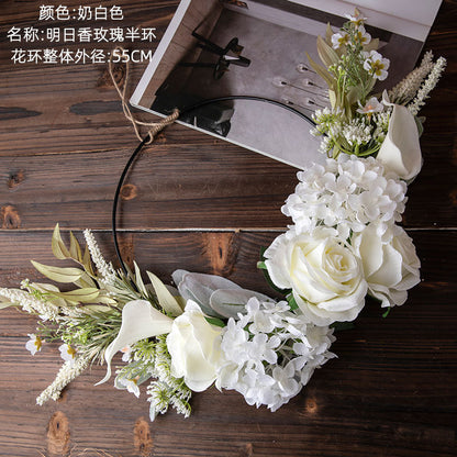 Asuka Rose Half-Circle Artificial Flower Arrangement - Elegant Home Décor, Handheld Bouquet, Stunning Wall Hanging Design CF01202