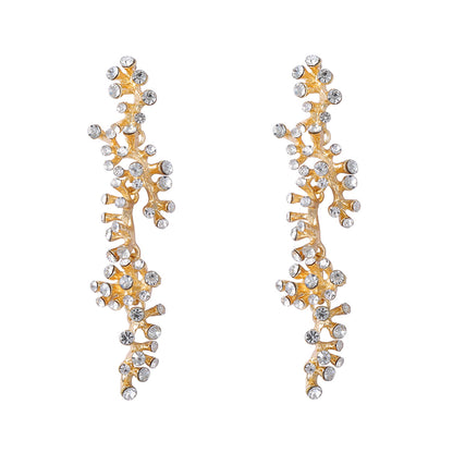 Elegant Long Drop Earrings with Full Rhinestone Cascade Design – Luxurious Alloy Statement Jewelry for Women, Perfect for Parties and Special Occasions