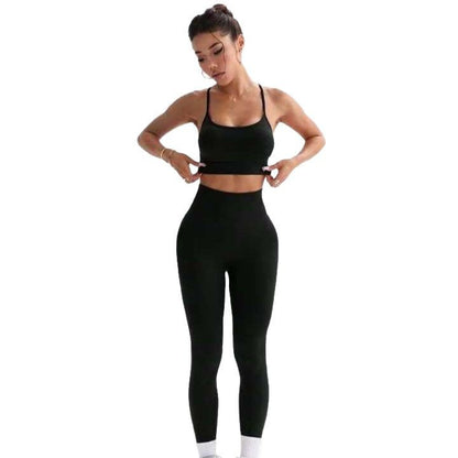 Seamless Cross Back Sports Bra High Waisted Leggings Yoga Set for Outdoor Workouts Comfort and Flexibility