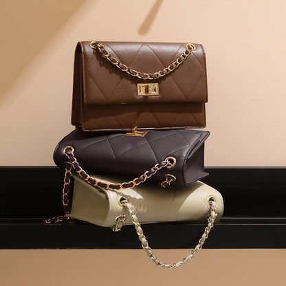Genuine Leather Vintage Inspired Korean Chic Quilted Chain Shoulder Bag for Women Crossbody Purse with Luxurious Appeal