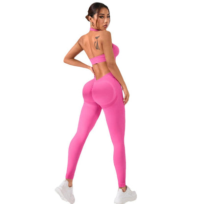 Seamless V Neck Bralette and High Waisted Peach Lift Yoga Pants Set for Comfort Style and Performance in Your Daily Workouts