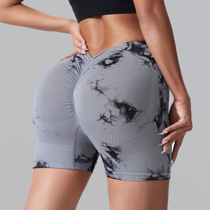 High Waisted Tie Dye Peach Butt Lifting Yoga Shorts Sculpting Tummy Control and for Workouts