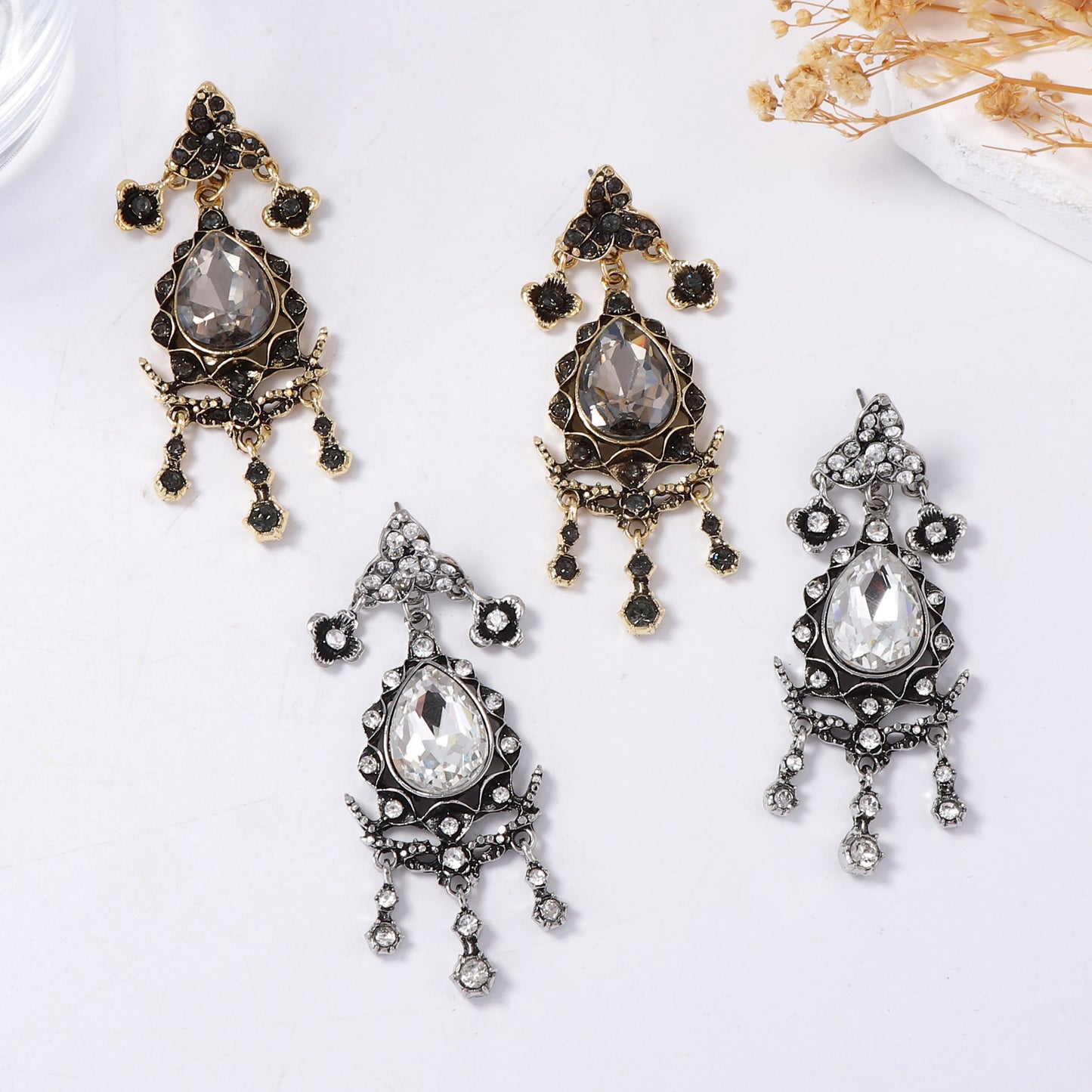 Elegant Bohemian Luxe Alloy Full-Crystal  Pendant Earrings - Vintage Court Style Jewelry for Women