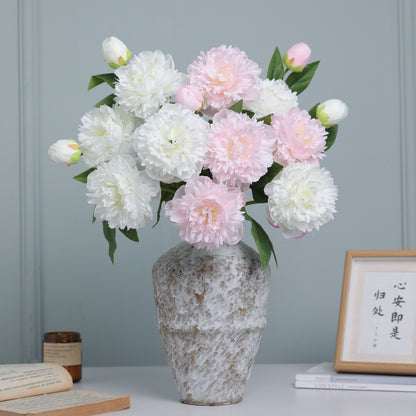 High-Quality Faux Peony Bouquet - Luxurious 3-Head Silk Flower Arrangement for Home Décor, Ideal for DIY Floral Art in Living Room and Sample Rooms