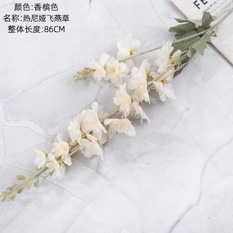 Realistic Delphinium Faux Flowers for Home Décor - Elegant Wedding Bouquet with Decorative Rose Wall Accents - INSMW93001