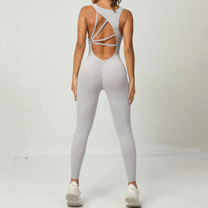 Seamless Peach Yoga Jumpsuit Quick Dry Beautiful Back Design Wrinkle Resistant High Waisted for Lift and Comfort