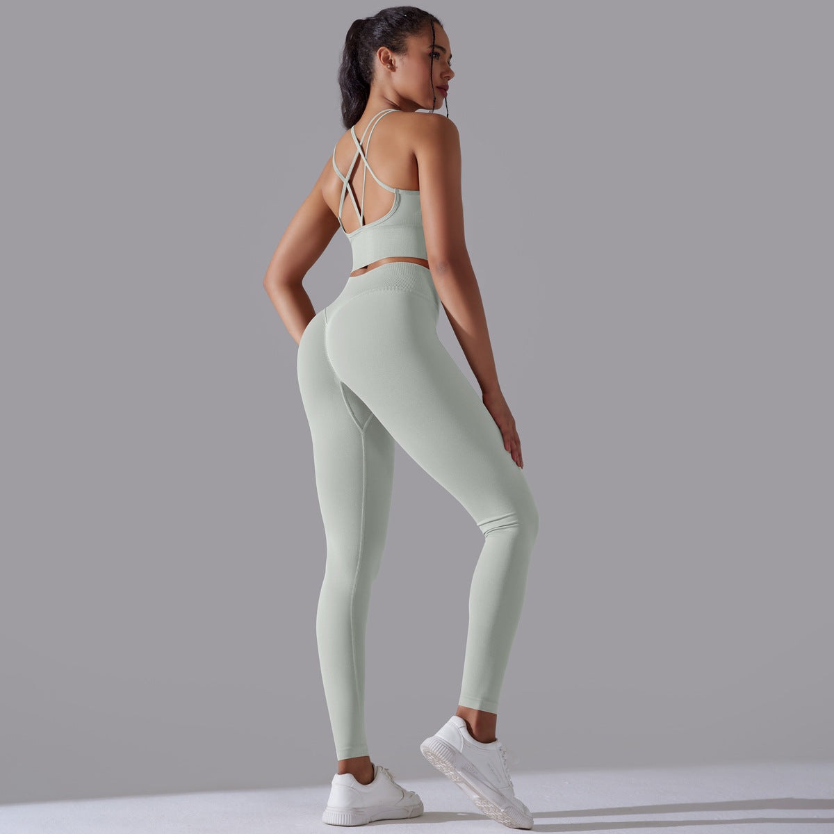 High Waisted Peach Butt Lifting Leggings and Sports Bra Set Ideal for Yoga Running and Gym Workouts