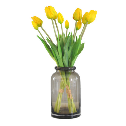 Luxury Realistic High-Stem Artificial Tulip Bouquet –  Synthetic Touch Faux Flowers for Elegant Home Decor and Lush Greenery Accents