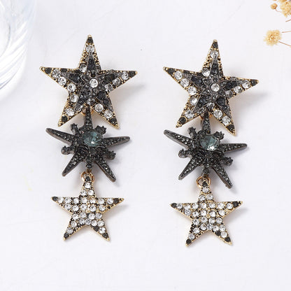 Exquisite Luxury Statement Long Tassel Earrings with Dazzling Rhinestone-Studded Pentagram Design - Perfect for Elevating Your Sophisticated Style