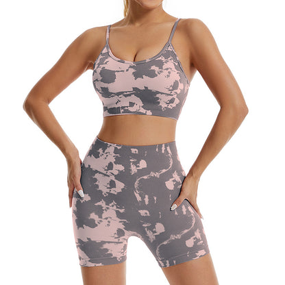 Seamless Camouflage Print Yoga Set High Waisted Running Shorts Sports Bra Ensemble for Women for Fitness Yoga and Outdoor Activities