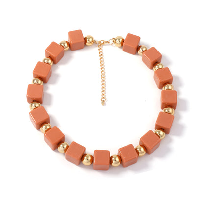 Stylish Handmade Multilayer Geometric Colorful Square Beaded Bohemian Necklace for Women – Unique, Versatile Accessory for Any Occasion
