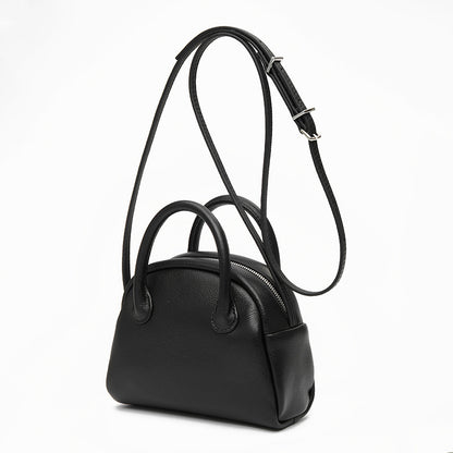 Grain Leather Korean Inspired Bowling Bag Shell Design Versatile Handheld Crossbody Carry Luxurious Genuine Leather Small Purse for Fashion Forward Individuals