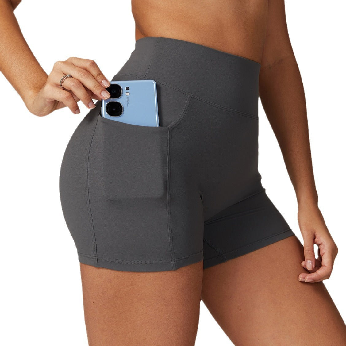 High Waisted Peach Lift Butt Pocketed Compression Workout Shorts for Running and Gym Style 8753 Enhance Curves Comfort