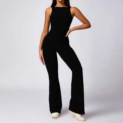 Women's Peach Butt Lifting Yoga Jumpsuit Fitness Bodysuit with Flared Legs and Beautiful Back Design for Casual and Active Wear