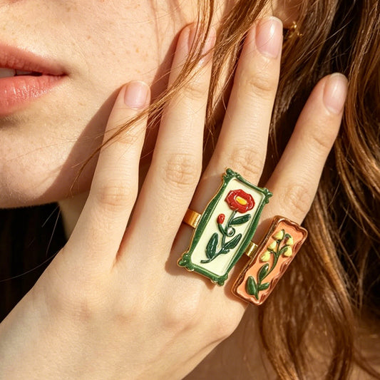 Exquisite Elegant Geometric Vintage 3D Floral Drop Oil Color Ring for Women - A Statement Piece for Any Occasion