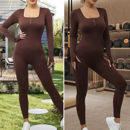 Seamless Yoga Jumpsuit for Women Quick Dry Figure Flattering and for Fall Winter Lemon Peach Lift Design