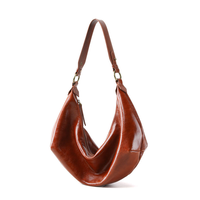 Chic Oversized Hobo Bag for Women Slouchy Tote with Adjustable Crossbody Strap Large Capacity Waxed Cowhide Leather for Commuting