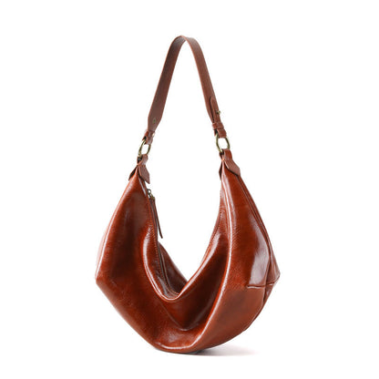 Chic Oversized Hobo Bag for Women Slouchy Tote with Adjustable Crossbody Strap Large Capacity Waxed Cowhide Leather for Commuting