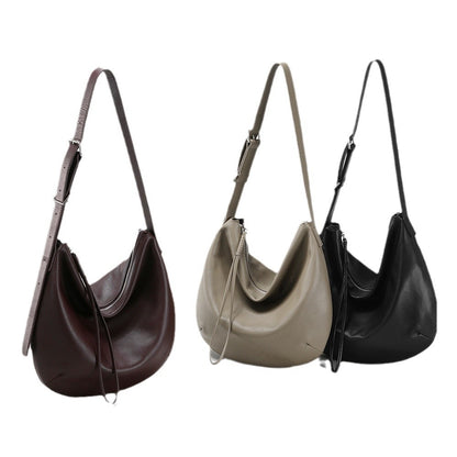 Genuine Leather Dumpling Tote Bag Large Capacity Versatile Soft Leather Shoulder and Crossbody Bag for Everyday Use