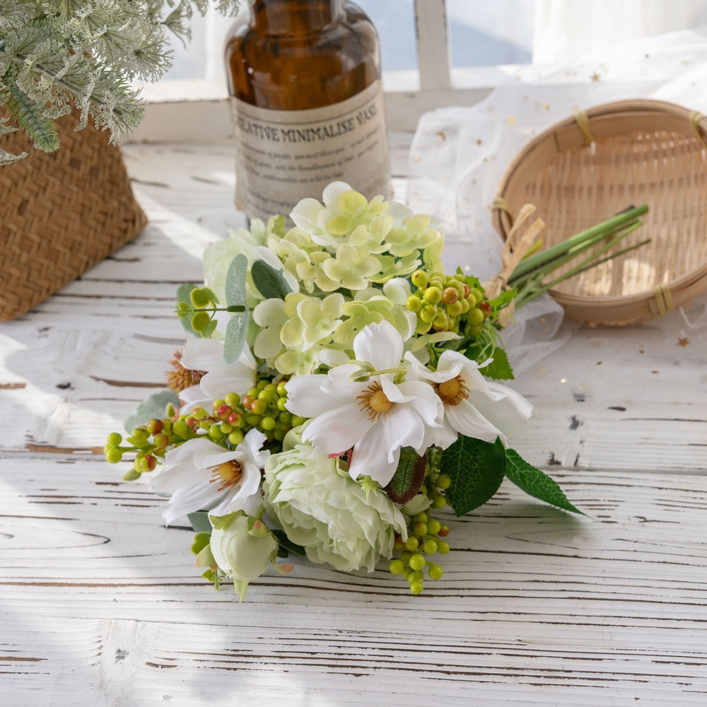 Charming Faux Hydrangea and Lotus Hand-Tied Bouquet for Home Decor - Perfect for Weddings, Floral Arrangements, Wall Art, and Elegant Centerpieces (Model CF01410)