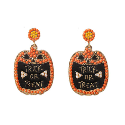 Creative Halloween-Inspired Cartoon Owl Letter Beaded Alloy Earrings - Stylish and Versatile Accompanying Accessory for Any Outfit!
