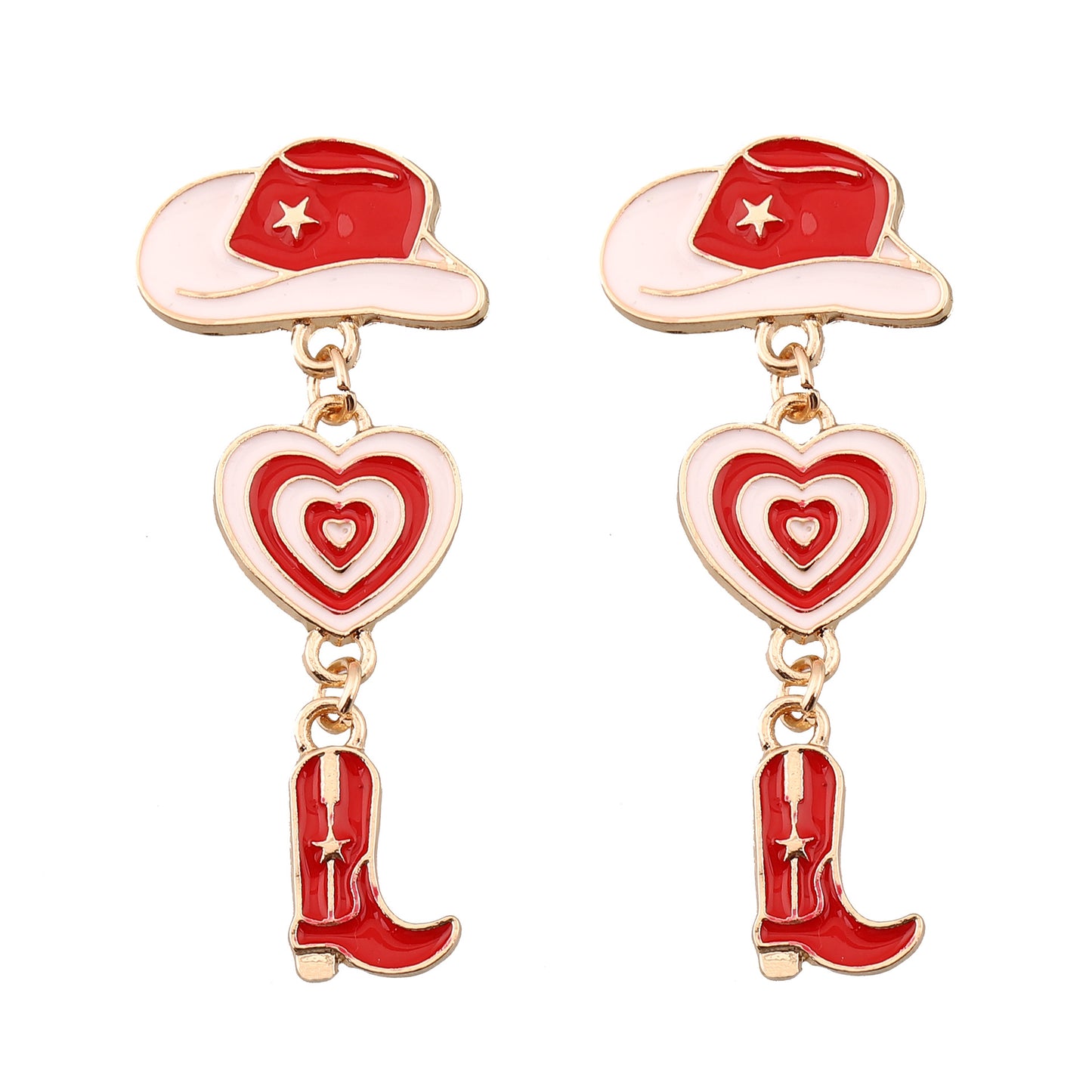 Trendy Creative American Girl Drop Oil Earrings with Heart-Shaped Boots and Multi-Layered Patches - Perfect Fashion Accessories for Any Occasion!