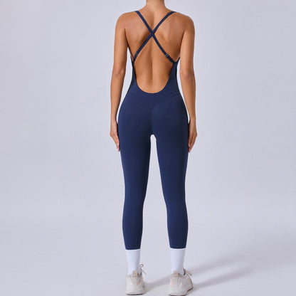 Adjustable Cross Back Sports Yoga Bodysuit with Butt Lifting Design Versatile and One Piece Yoga Outfit 90107