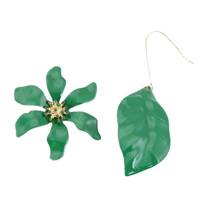 Trendy Oversized Floral and Leaf Drop Earrings with Sparkling Rhinestones – Chic & Versatile Earrings Inspired by High-End Fashion