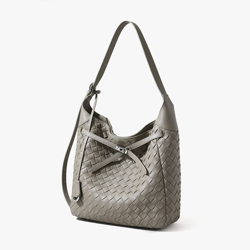 Genuine Leather Handwoven Large Capacity Crossbody Bag Commuter Tote and Casual Shoulder Bag for Women