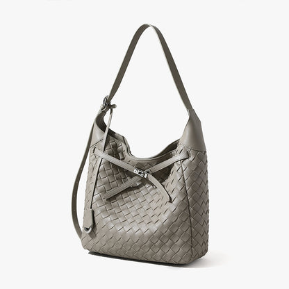 Genuine Leather Handwoven Large Capacity Crossbody Bag Commuter Tote and Casual Shoulder Bag for Women