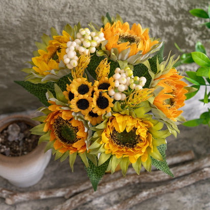 Artificial Sunflower Bouquet for Weddings - Realistic Faux Floral Arrangement for Home Decor | GF13396