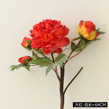 Elegant Faux Peony Flowers - 3-Stem Artificial Peony Bouquets for Home Decor and Wedding Arrangements - Luxurious Interior Decoration