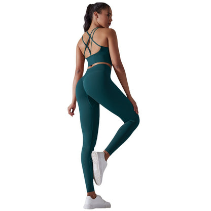 Seamless Knitted Solid Color High Elastic Yoga Outfit Set for Women for Running and Fitness 2 Piece Activewear Collection