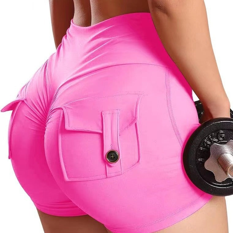 8 Color High Waisted Seamless Peach Lift Yoga Shorts with Pockets for Running Fitness and Training