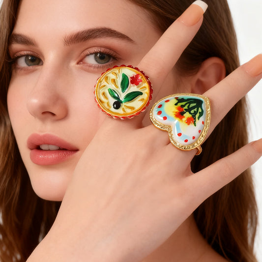 Artistic Bohemian Floral Heart Open Ring for Women - Unique Alloy Design, Perfect for Everyday Wear and Special Occasions