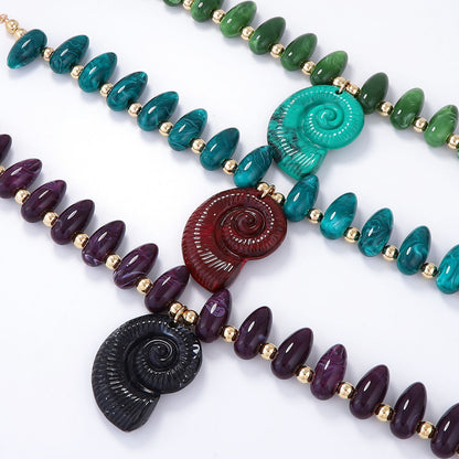 Exaggerated Ocean-Inspired Vacation Pendant Necklace with Colorful Beads and Shell Charm - Versatile, Luxurious, and Perfect for Every Occasion