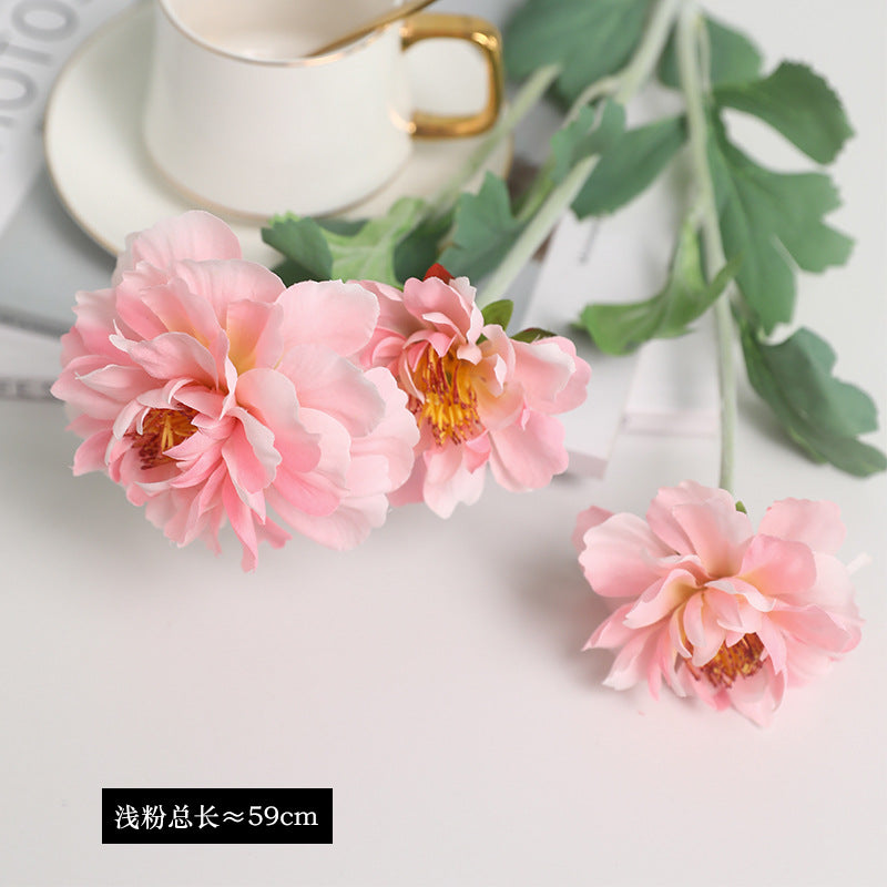 Single Stem Triple-Head Artificial Peony Flower - Perfect for Home Decor, Weddings, and Photography Arrangements